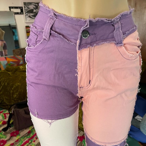 Tri color patchwork high rise jeans NWOT - Picture 2 of 8